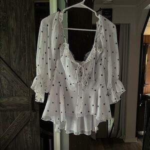 VENUS Cream Peplum Blouse with Ruffled Bib Collar